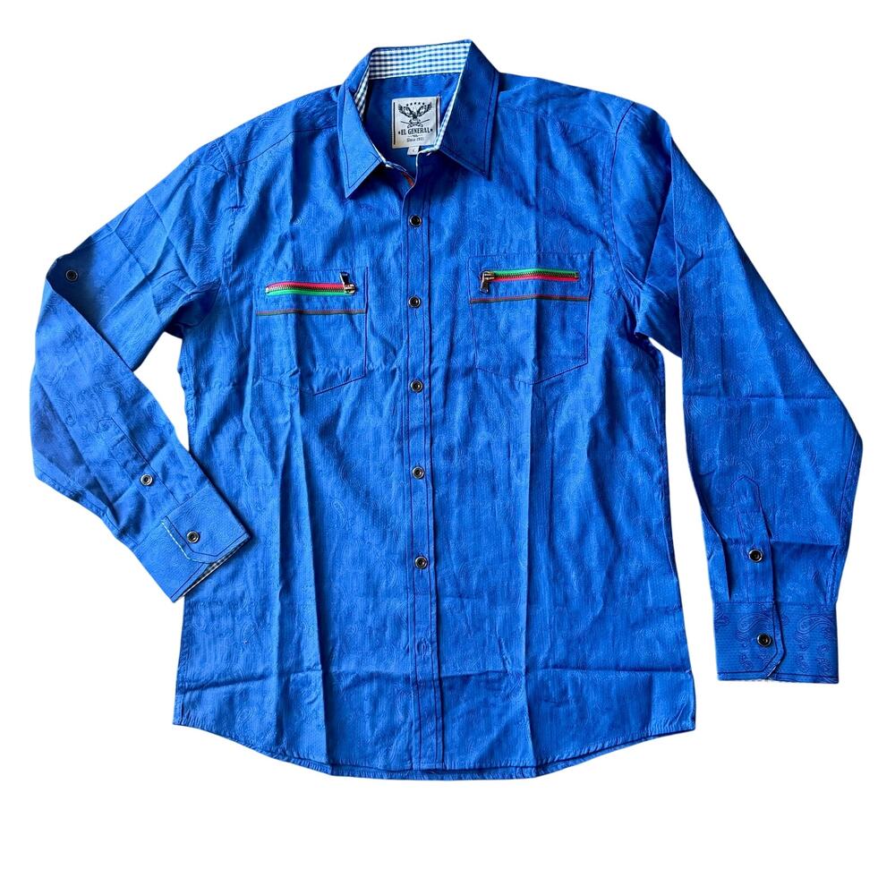 El General Blue Paisley Western Button Down Shirt Contrast Details Men’s L- NWOT